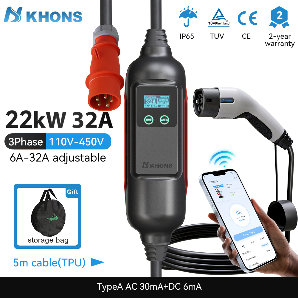 Portable Ev Charger 32A Type 2 Cee Plug - Khons ポータブル EV 充電器 Type2 32A