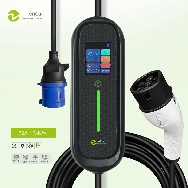 Portable Ev Charger 32A Type 2 Cee Plug - 7kW 32A タイプ2 ポータブルEV充電器 スマートWiFiアプリ対応 電気自動車用