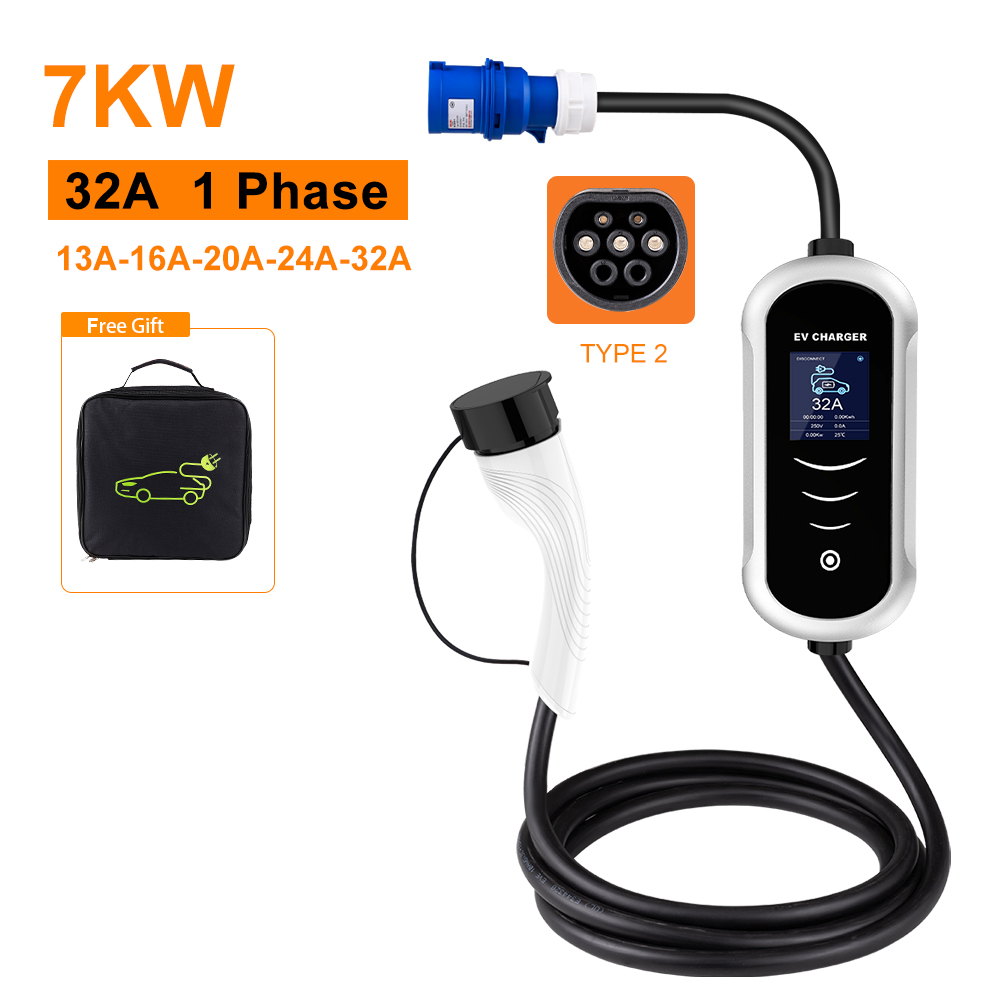 Ipengen-電気自動車用ポータブル充電器、ウォレットボッ - Portable Ev Charger 32A Type 2 Cee Plug のレビューと価格
