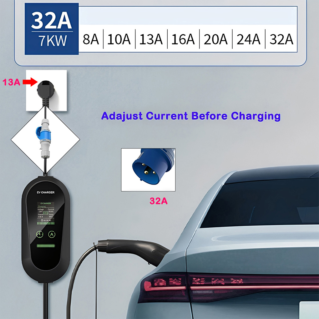 Type2ポータブルEV充電器 7KW 32A 5M 3ピン - Portable Ev Charger 32A Type 2 Cee Plug のレビューと価格